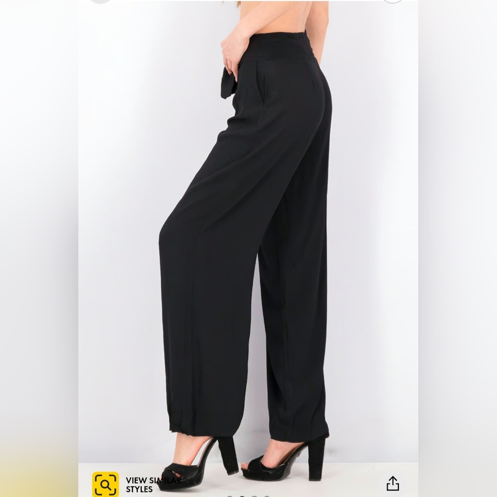NWT Mango Women's Tie Waist Pants in Black, Size XS - Picture 3 of 11